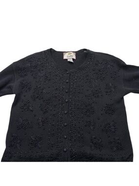 Tiara International Vintage 90s Black Beaded Embroidered Cardigan M